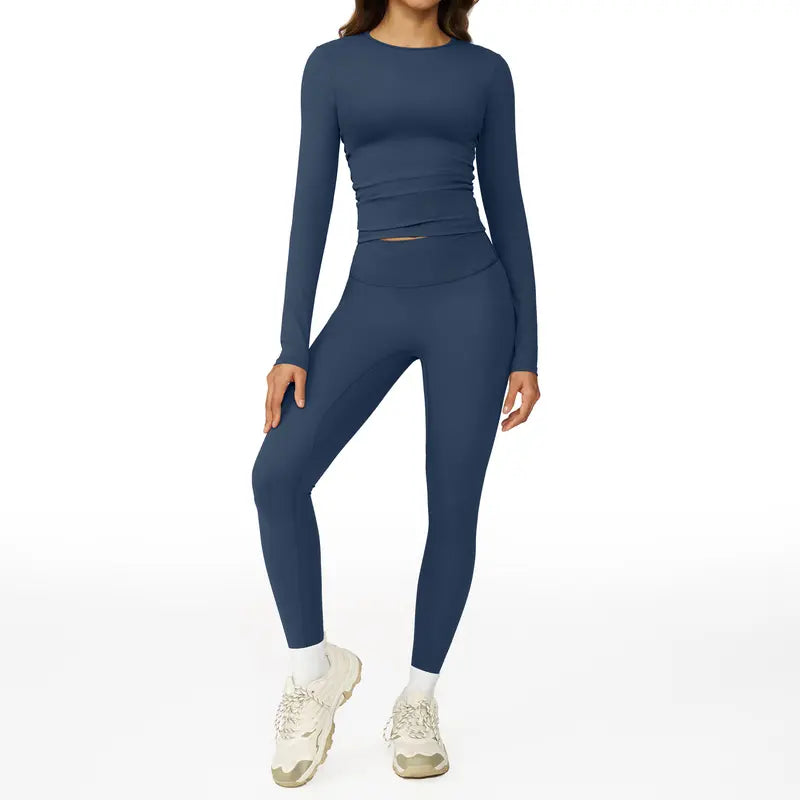 Tenwolf Women's Autumn Two-Piece Activewear Set with Fitted Top and High-Waisted Shorts/Pants; Shaping, Tummy Control, Breathable, Quick-Dry, Stretchy Sportswear for Yoga, Pilates, Workouts, and Casual Wear.
