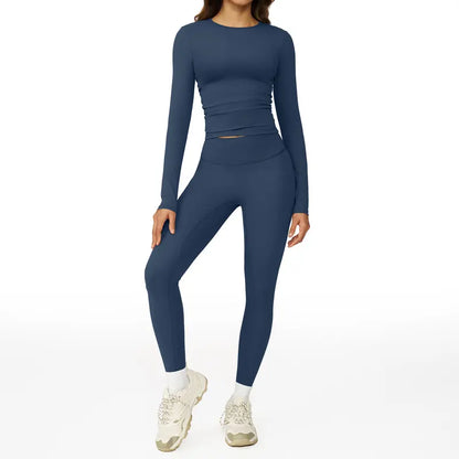 Tenwolf Women's Autumn Two-Piece Activewear Set with Fitted Top and High-Waisted Shorts/Pants; Shaping, Tummy Control, Breathable, Quick-Dry, Stretchy Sportswear for Yoga, Pilates, Workouts, and Casual Wear.