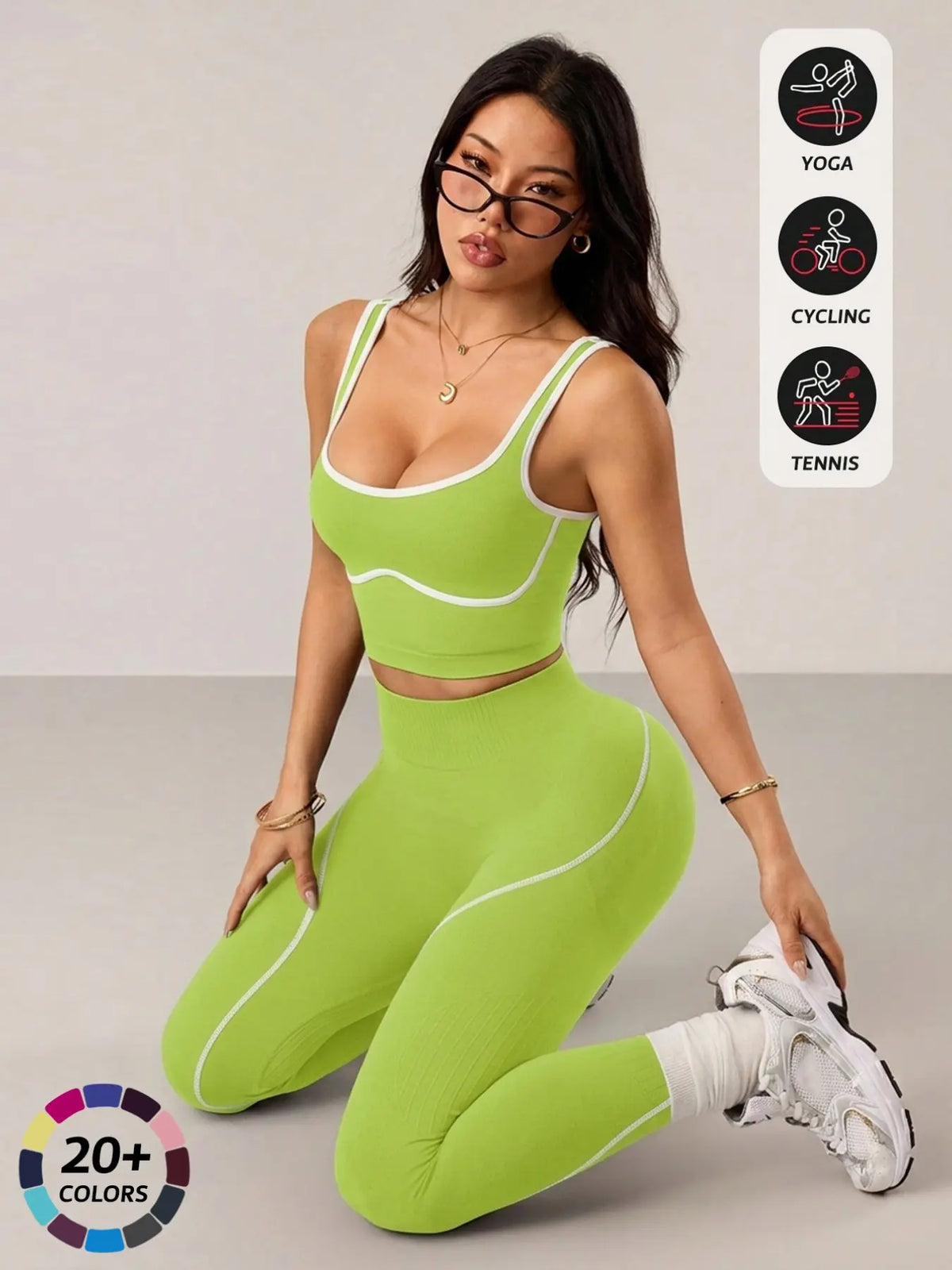 Women'S 2 Piece Sportswear Set, Sports Vest and Tight Pants, Fitness and Daily Exercise, High Waist Tummy Control, Fashion Gym Clothes