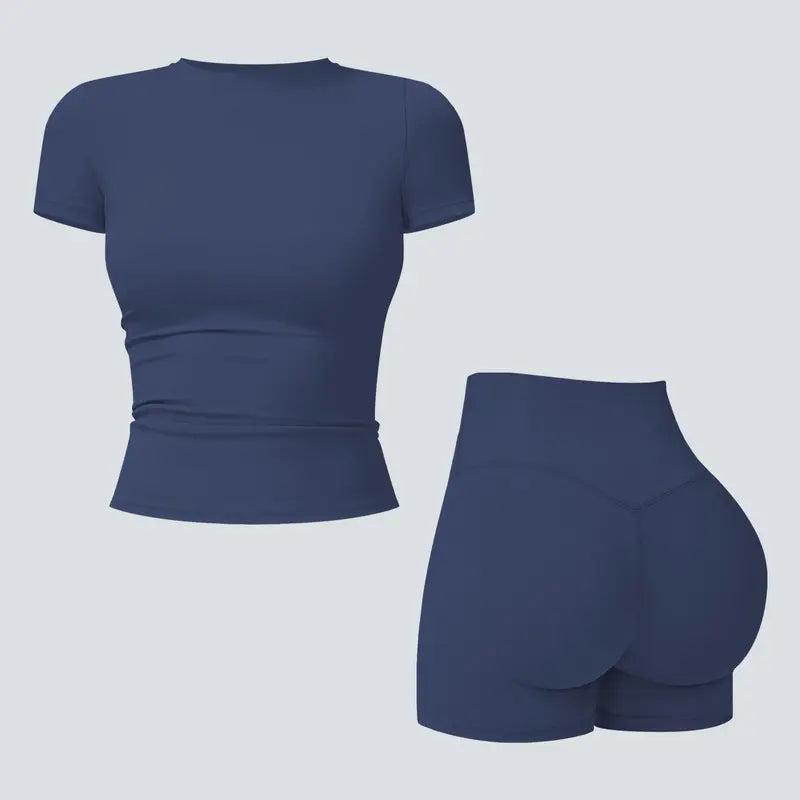 Tenwolf Women's Autumn Two-Piece Activewear Set with Fitted Top and High-Waisted Shorts/Pants; Shaping, Tummy Control, Breathable, Quick-Dry, Stretchy Sportswear for Yoga, Pilates, Workouts, and Casual Wear.