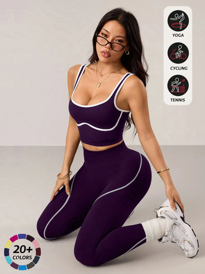 Women'S 2 Piece Sportswear Set, Sports Vest and Tight Pants, Fitness and Daily Exercise, High Waist Tummy Control, Fashion Gym Clothes