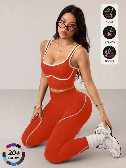 Women'S 2 Piece Sportswear Set, Sports Vest and Tight Pants, Fitness and Daily Exercise, High Waist Tummy Control, Fashion Gym Clothes