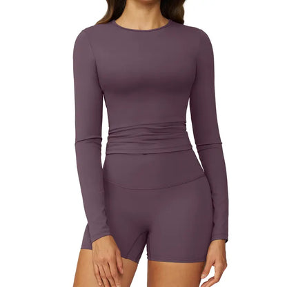 Tenwolf Women's Autumn Two-Piece Activewear Set with Fitted Top and High-Waisted Shorts/Pants; Shaping, Tummy Control, Breathable, Quick-Dry, Stretchy Sportswear for Yoga, Pilates, Workouts, and Casual Wear.