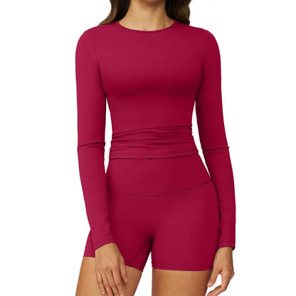 Tenwolf Women's Autumn Two-Piece Activewear Set with Fitted Top and High-Waisted Shorts/Pants; Shaping, Tummy Control, Breathable, Quick-Dry, Stretchy Sportswear for Yoga, Pilates, Workouts, and Casual Wear.