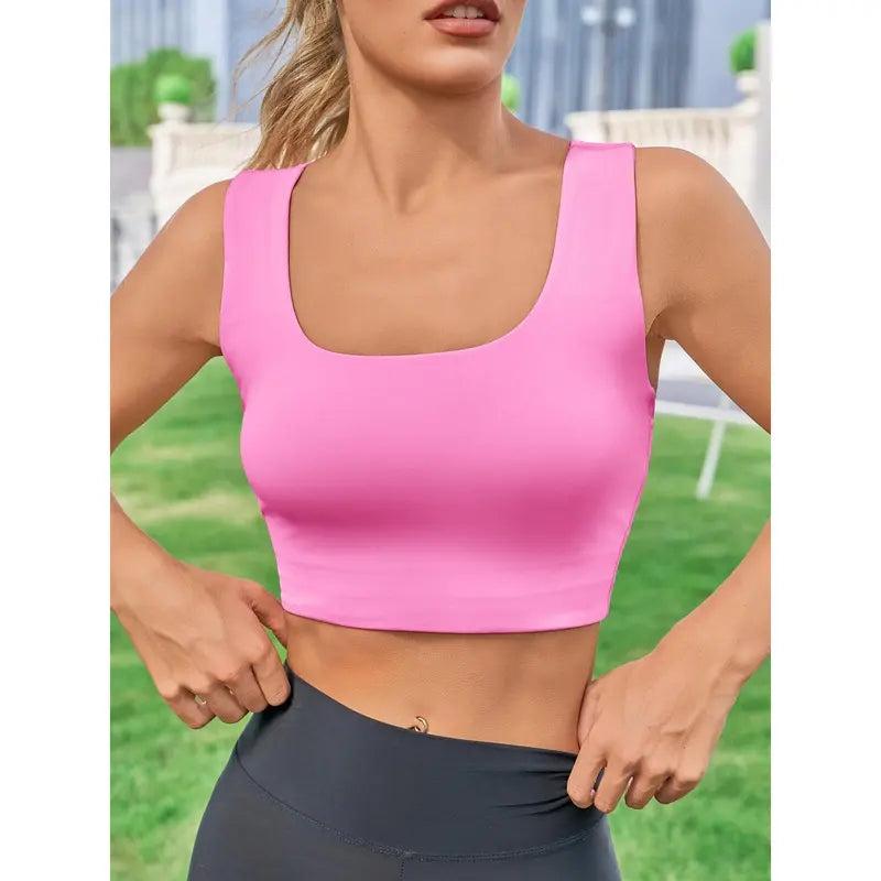 Aoysky Women's Fitted Buttery Soft Square Neck Padded Seamless Longline Sports Bra - Ideal for Yoga, Running, and Gym Workouts