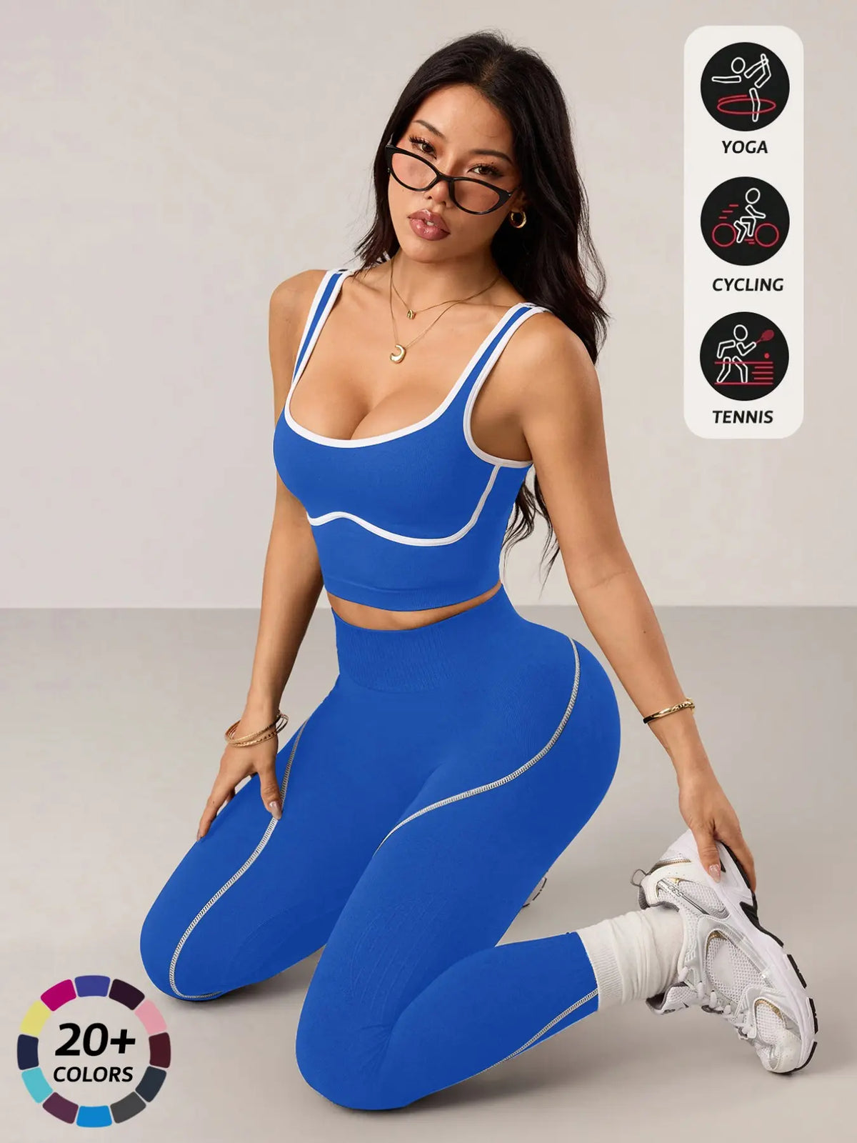 Women'S 2 Piece Sportswear Set, Sports Vest and Tight Pants, Fitness and Daily Exercise, High Waist Tummy Control, Fashion Gym Clothes