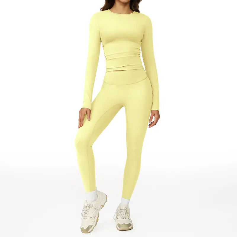 Tenwolf Women's Autumn Two-Piece Activewear Set with Fitted Top and High-Waisted Shorts/Pants; Shaping, Tummy Control, Breathable, Quick-Dry, Stretchy Sportswear for Yoga, Pilates, Workouts, and Casual Wear.