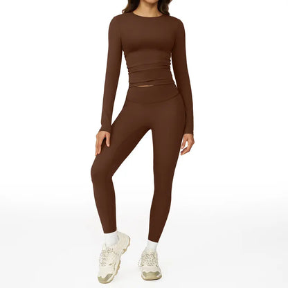 Tenwolf Women's Autumn Two-Piece Activewear Set with Fitted Top and High-Waisted Shorts/Pants; Shaping, Tummy Control, Breathable, Quick-Dry, Stretchy Sportswear for Yoga, Pilates, Workouts, and Casual Wear.