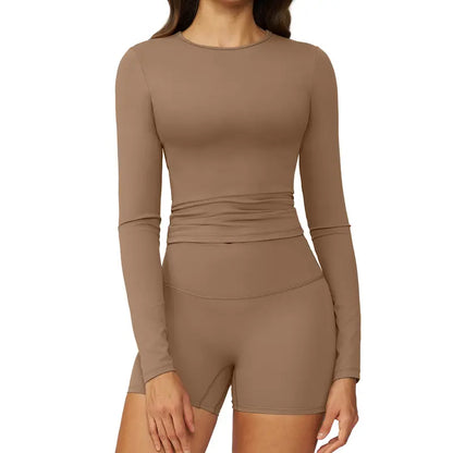Tenwolf Women's Autumn Two-Piece Activewear Set with Fitted Top and High-Waisted Shorts/Pants; Shaping, Tummy Control, Breathable, Quick-Dry, Stretchy Sportswear for Yoga, Pilates, Workouts, and Casual Wear.