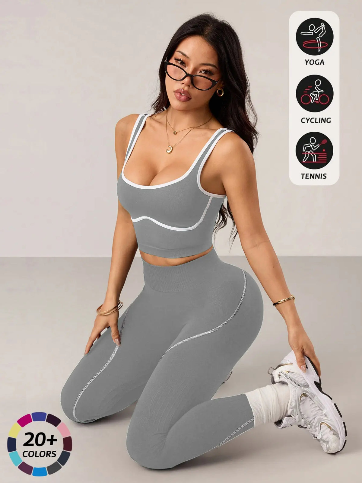 Women'S 2 Piece Sportswear Set, Sports Vest and Tight Pants, Fitness and Daily Exercise, High Waist Tummy Control, Fashion Gym Clothes