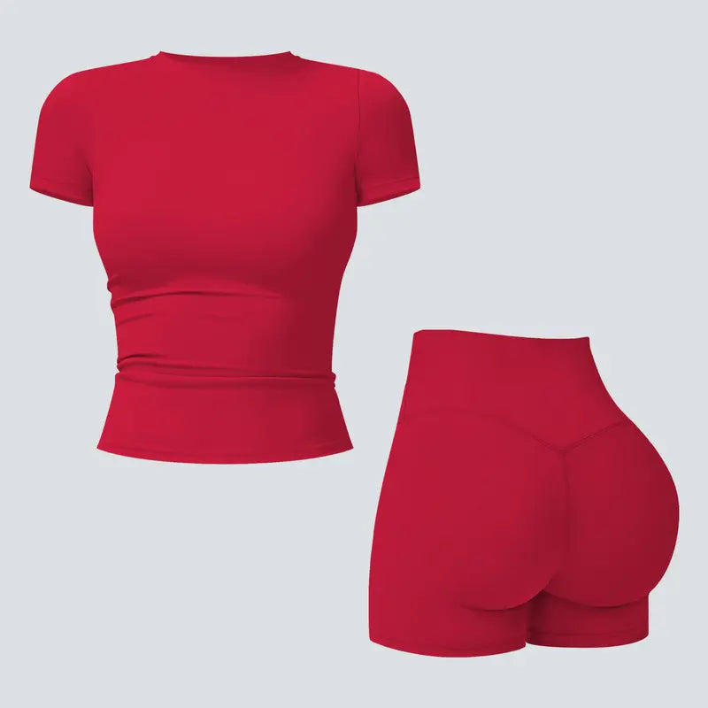 Tenwolf Women's Autumn Two-Piece Activewear Set with Fitted Top and High-Waisted Shorts/Pants; Shaping, Tummy Control, Breathable, Quick-Dry, Stretchy Sportswear for Yoga, Pilates, Workouts, and Casual Wear.