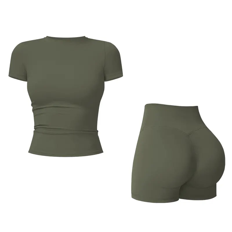 Tenwolf Women's Autumn Two-Piece Activewear Set with Fitted Top and High-Waisted Shorts/Pants; Shaping, Tummy Control, Breathable, Quick-Dry, Stretchy Sportswear for Yoga, Pilates, Workouts, and Casual Wear.
