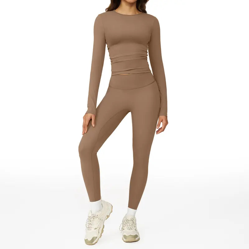 Tenwolf Women's Autumn Two-Piece Activewear Set with Fitted Top and High-Waisted Shorts/Pants; Shaping, Tummy Control, Breathable, Quick-Dry, Stretchy Sportswear for Yoga, Pilates, Workouts, and Casual Wear.