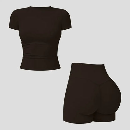 Tenwolf Women's Autumn Two-Piece Activewear Set with Fitted Top and High-Waisted Shorts/Pants; Shaping, Tummy Control, Breathable, Quick-Dry, Stretchy Sportswear for Yoga, Pilates, Workouts, and Casual Wear.