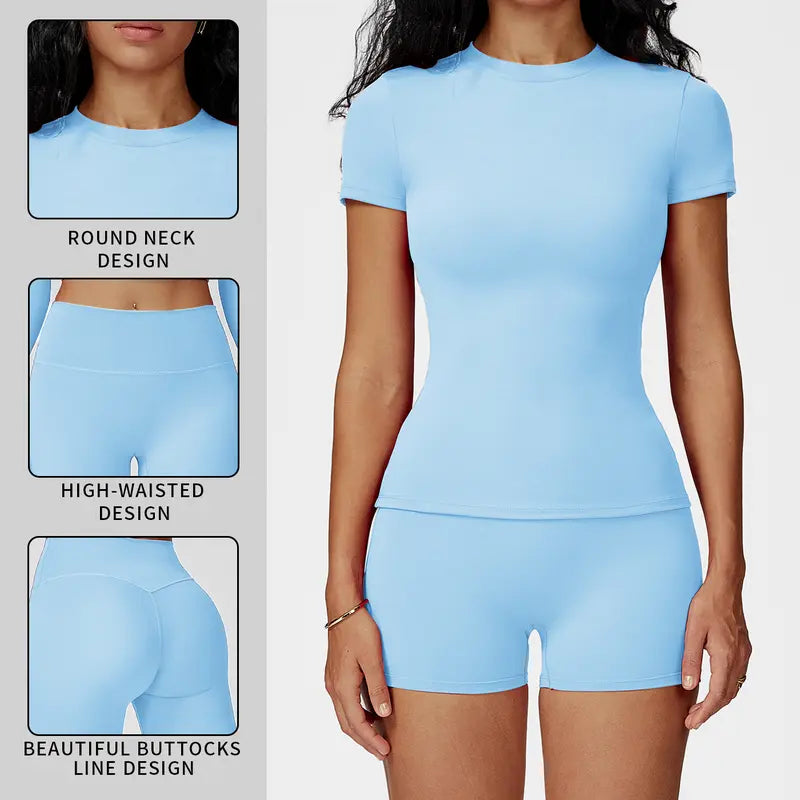 Tenwolf Women's Autumn Two-Piece Activewear Set with Fitted Top and High-Waisted Shorts/Pants; Shaping, Tummy Control, Breathable, Quick-Dry, Stretchy Sportswear for Yoga, Pilates, Workouts, and Casual Wear.