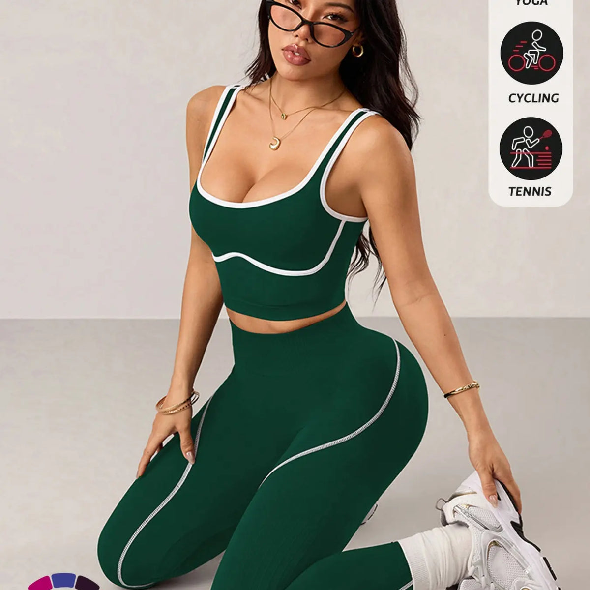 Women'S 2 Piece Sportswear Set, Sports Vest and Tight Pants, Fitness and Daily Exercise, High Waist Tummy Control, Fashion Gym Clothes