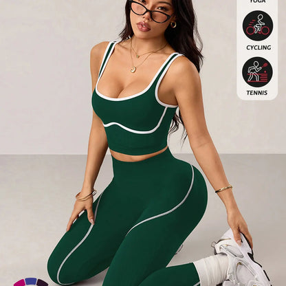 Women'S 2 Piece Sportswear Set, Sports Vest and Tight Pants, Fitness and Daily Exercise, High Waist Tummy Control, Fashion Gym Clothes