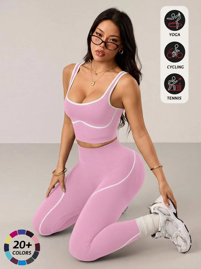 Women'S 2 Piece Sportswear Set, Sports Vest and Tight Pants, Fitness and Daily Exercise, High Waist Tummy Control, Fashion Gym Clothes