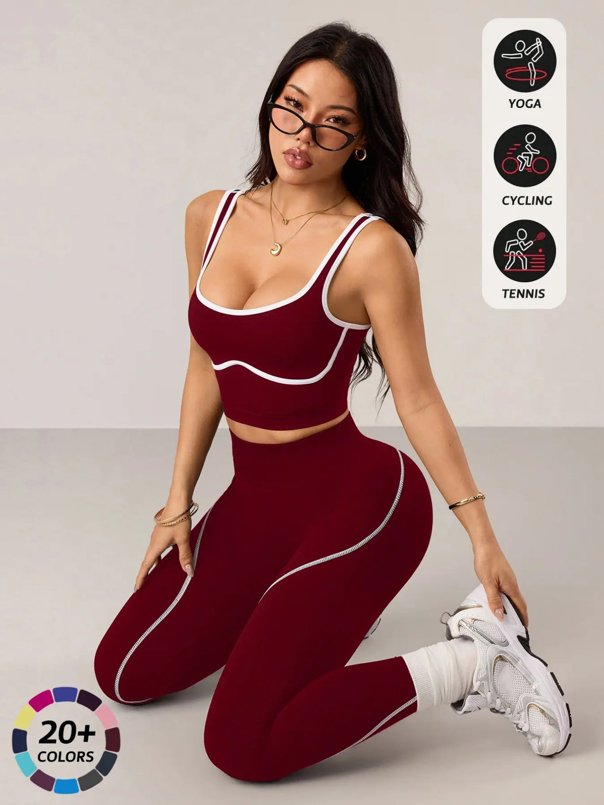 Women'S 2 Piece Sportswear Set, Sports Vest and Tight Pants, Fitness and Daily Exercise, High Waist Tummy Control, Fashion Gym Clothes