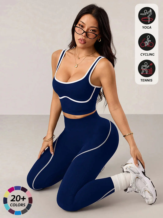 Women'S 2 Piece Sportswear Set, Sports Vest and Tight Pants, Fitness and Daily Exercise, High Waist Tummy Control, Fashion Gym Clothes