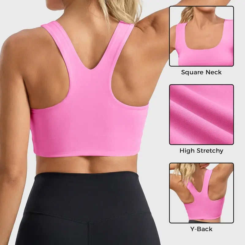 Aoysky Women's Fitted Buttery Soft Square Neck Padded Seamless Longline Sports Bra - Ideal for Yoga, Running, and Gym Workouts