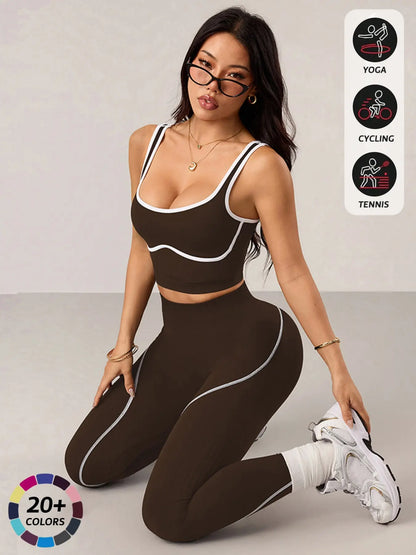 Women'S 2 Piece Sportswear Set, Sports Vest and Tight Pants, Fitness and Daily Exercise, High Waist Tummy Control, Fashion Gym Clothes