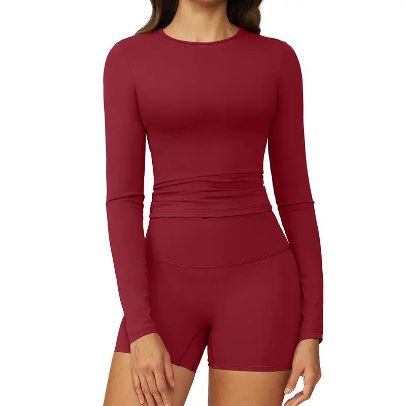Tenwolf Women's Autumn Two-Piece Activewear Set with Fitted Top and High-Waisted Shorts/Pants; Shaping, Tummy Control, Breathable, Quick-Dry, Stretchy Sportswear for Yoga, Pilates, Workouts, and Casual Wear.