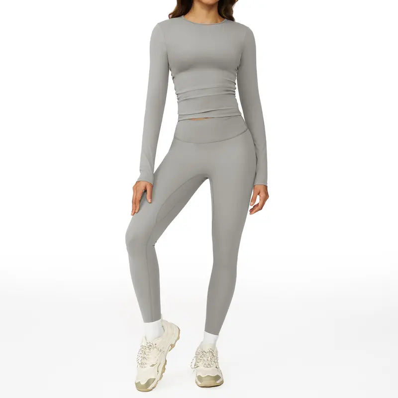 Tenwolf Women's Autumn Two-Piece Activewear Set with Fitted Top and High-Waisted Shorts/Pants; Shaping, Tummy Control, Breathable, Quick-Dry, Stretchy Sportswear for Yoga, Pilates, Workouts, and Casual Wear.