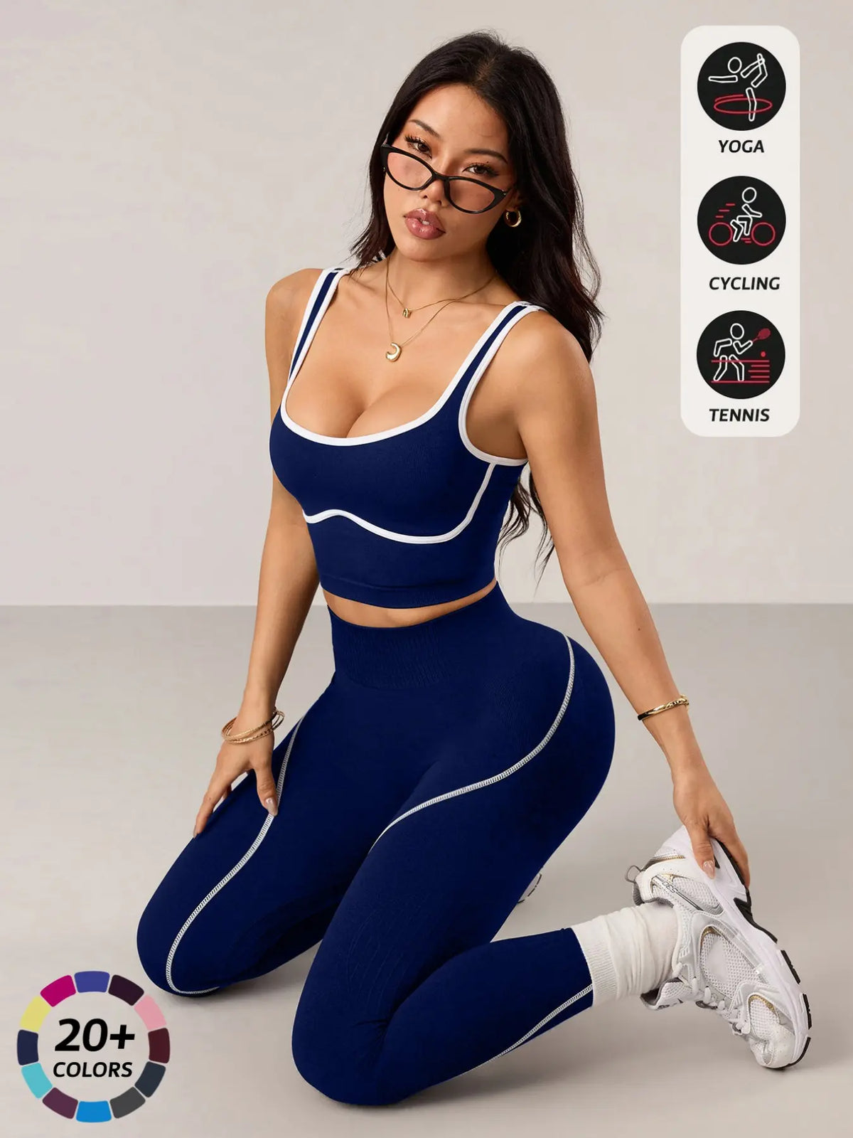 Women'S 2 Piece Sportswear Set, Sports Vest and Tight Pants, Fitness and Daily Exercise, High Waist Tummy Control, Fashion Gym Clothes