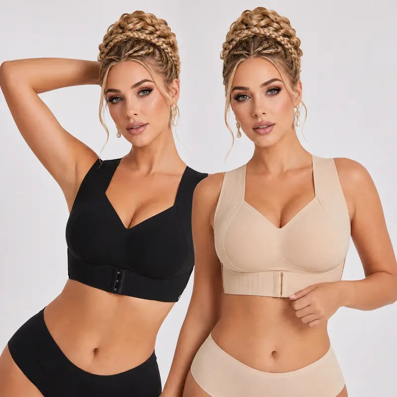 EXKIA Women's Beige Basic Postural Correction Sports Bra - Wireless, Soft, Breathable, Lightweight with Non-Removable Moulded Cups and Tie Back for Gym and Daily Training, Sohochic