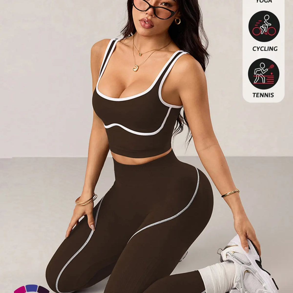 Women'S 2 Piece Sportswear Set, Sports Vest and Tight Pants, Fitness and Daily Exercise, High Waist Tummy Control, Fashion Gym Clothes