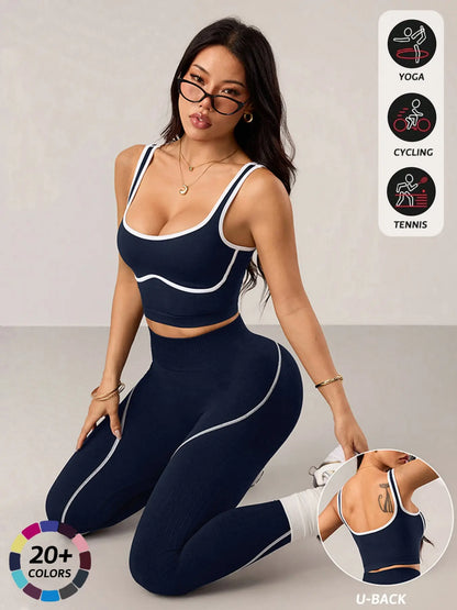 Women'S 2 Piece Sportswear Set, Sports Vest and Tight Pants, Fitness and Daily Exercise, High Waist Tummy Control, Fashion Gym Clothes