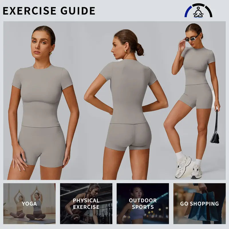 Tenwolf Women's Autumn Two-Piece Activewear Set with Fitted Top and High-Waisted Shorts/Pants; Shaping, Tummy Control, Breathable, Quick-Dry, Stretchy Sportswear for Yoga, Pilates, Workouts, and Casual Wear.