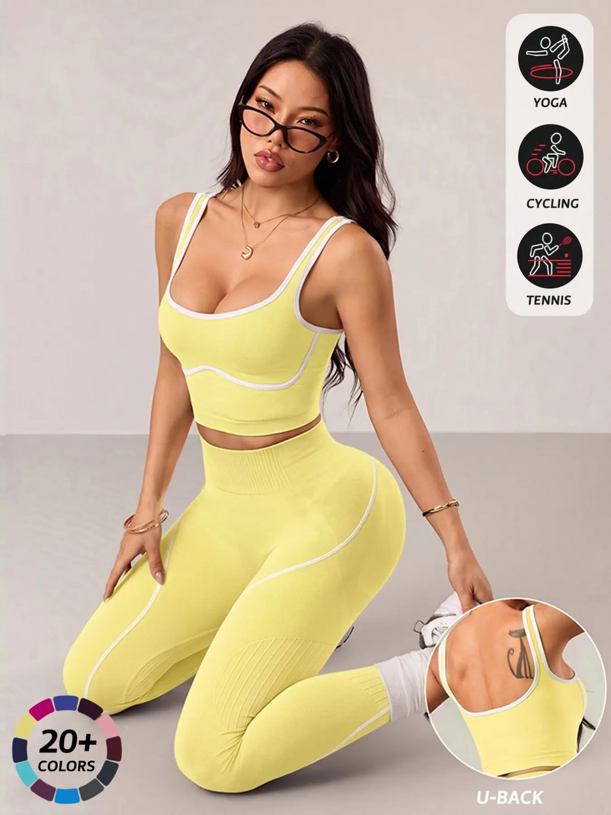 Women'S 2 Piece Sportswear Set, Sports Vest and Tight Pants, Fitness and Daily Exercise, High Waist Tummy Control, Fashion Gym Clothes