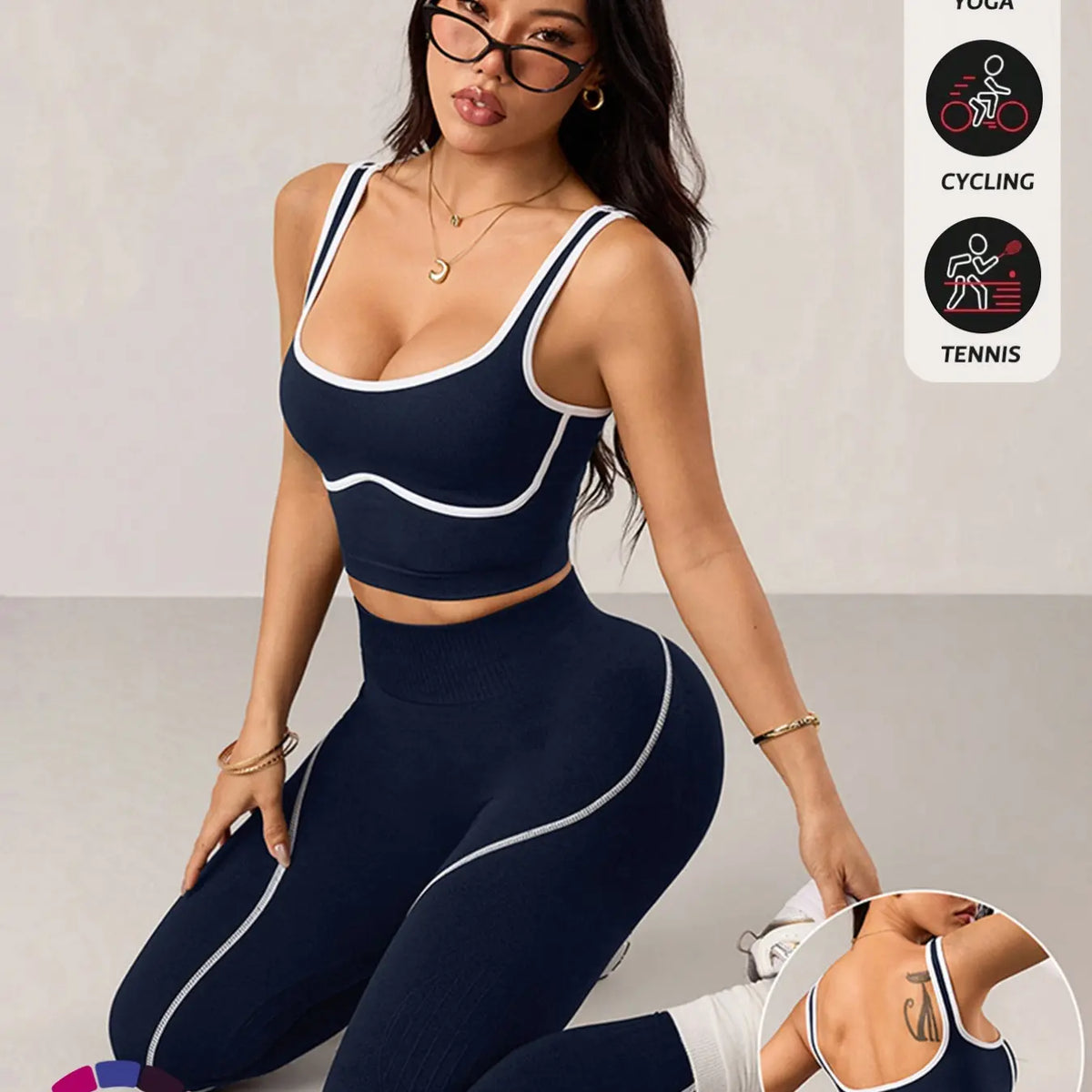 Women'S 2 Piece Sportswear Set, Sports Vest and Tight Pants, Fitness and Daily Exercise, High Waist Tummy Control, Fashion Gym Clothes