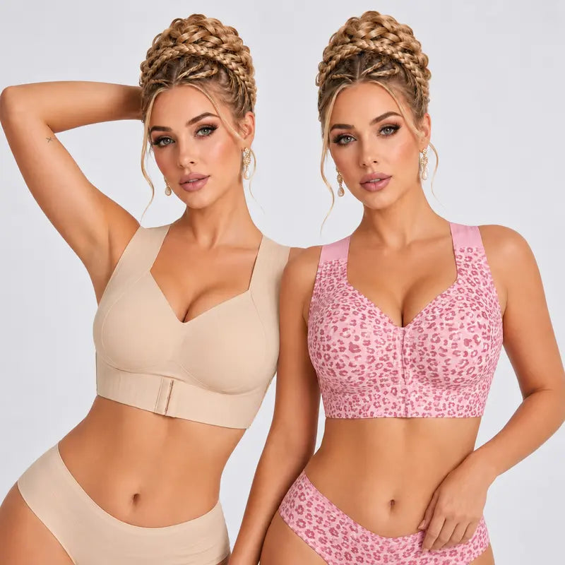 EXKIA Women's Beige Basic Postural Correction Sports Bra - Wireless, Soft, Breathable, Lightweight with Non-Removable Moulded Cups and Tie Back for Gym and Daily Training, Sohochic