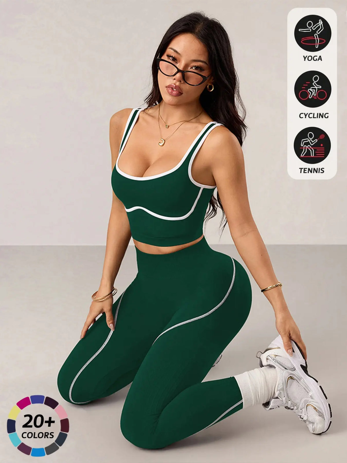 Women'S 2 Piece Sportswear Set, Sports Vest and Tight Pants, Fitness and Daily Exercise, High Waist Tummy Control, Fashion Gym Clothes