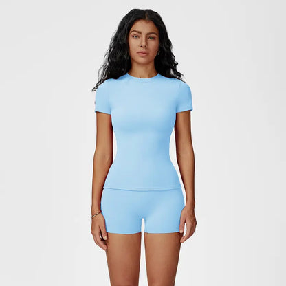 Tenwolf Women's Autumn Two-Piece Activewear Set with Fitted Top and High-Waisted Shorts/Pants; Shaping, Tummy Control, Breathable, Quick-Dry, Stretchy Sportswear for Yoga, Pilates, Workouts, and Casual Wear.