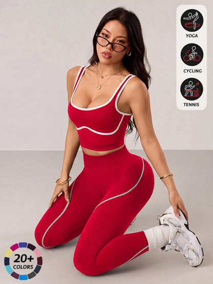 Women'S 2 Piece Sportswear Set, Sports Vest and Tight Pants, Fitness and Daily Exercise, High Waist Tummy Control, Fashion Gym Clothes