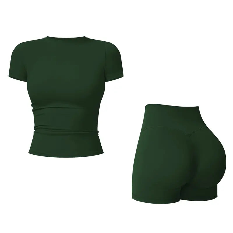 Tenwolf Women's Autumn Two-Piece Activewear Set with Fitted Top and High-Waisted Shorts/Pants; Shaping, Tummy Control, Breathable, Quick-Dry, Stretchy Sportswear for Yoga, Pilates, Workouts, and Casual Wear.