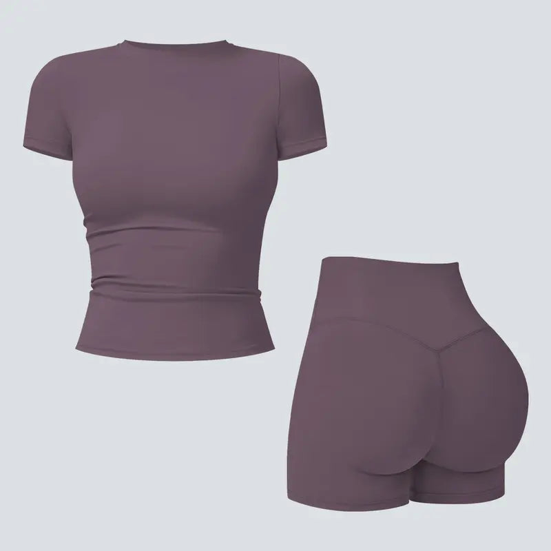 Tenwolf Women's Autumn Two-Piece Activewear Set with Fitted Top and High-Waisted Shorts/Pants; Shaping, Tummy Control, Breathable, Quick-Dry, Stretchy Sportswear for Yoga, Pilates, Workouts, and Casual Wear.