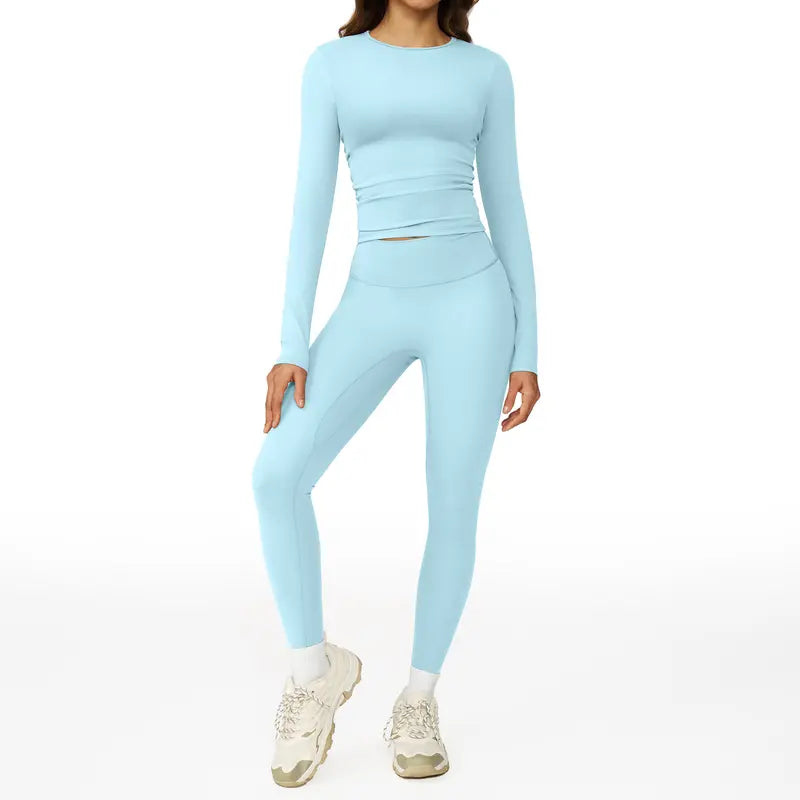 Tenwolf Women's Autumn Two-Piece Activewear Set with Fitted Top and High-Waisted Shorts/Pants; Shaping, Tummy Control, Breathable, Quick-Dry, Stretchy Sportswear for Yoga, Pilates, Workouts, and Casual Wear.
