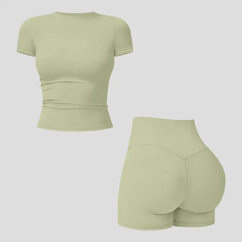 Tenwolf Women's Autumn Two-Piece Activewear Set with Fitted Top and High-Waisted Shorts/Pants; Shaping, Tummy Control, Breathable, Quick-Dry, Stretchy Sportswear for Yoga, Pilates, Workouts, and Casual Wear.