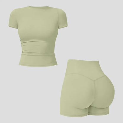 Tenwolf Women's Autumn Two-Piece Activewear Set with Fitted Top and High-Waisted Shorts/Pants; Shaping, Tummy Control, Breathable, Quick-Dry, Stretchy Sportswear for Yoga, Pilates, Workouts, and Casual Wear.