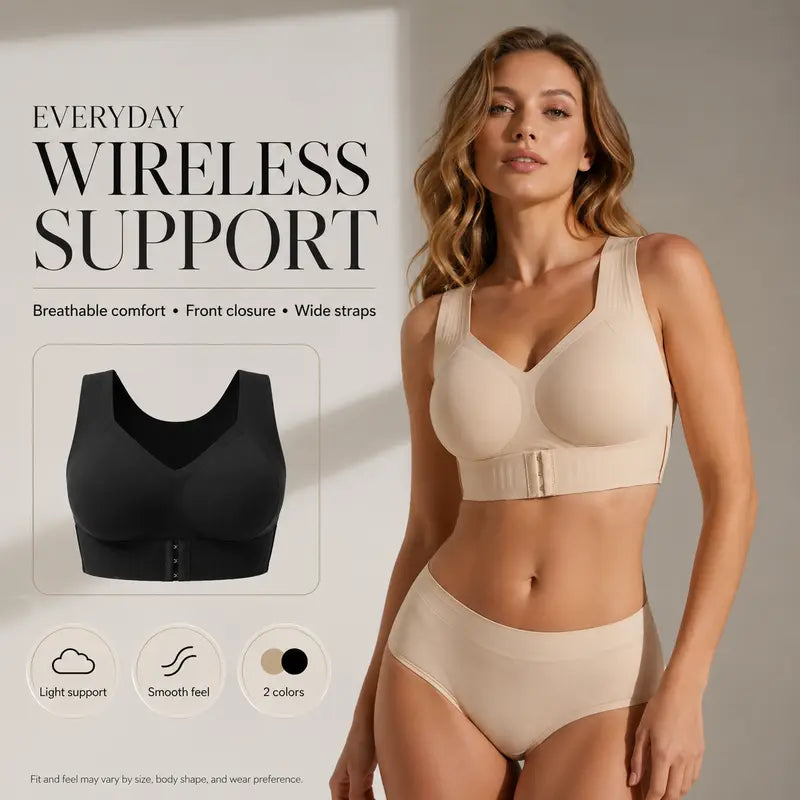 EXKIA Women's Beige Basic Postural Correction Sports Bra - Wireless, Soft, Breathable, Lightweight with Non-Removable Moulded Cups and Tie Back for Gym and Daily Training, Sohochic