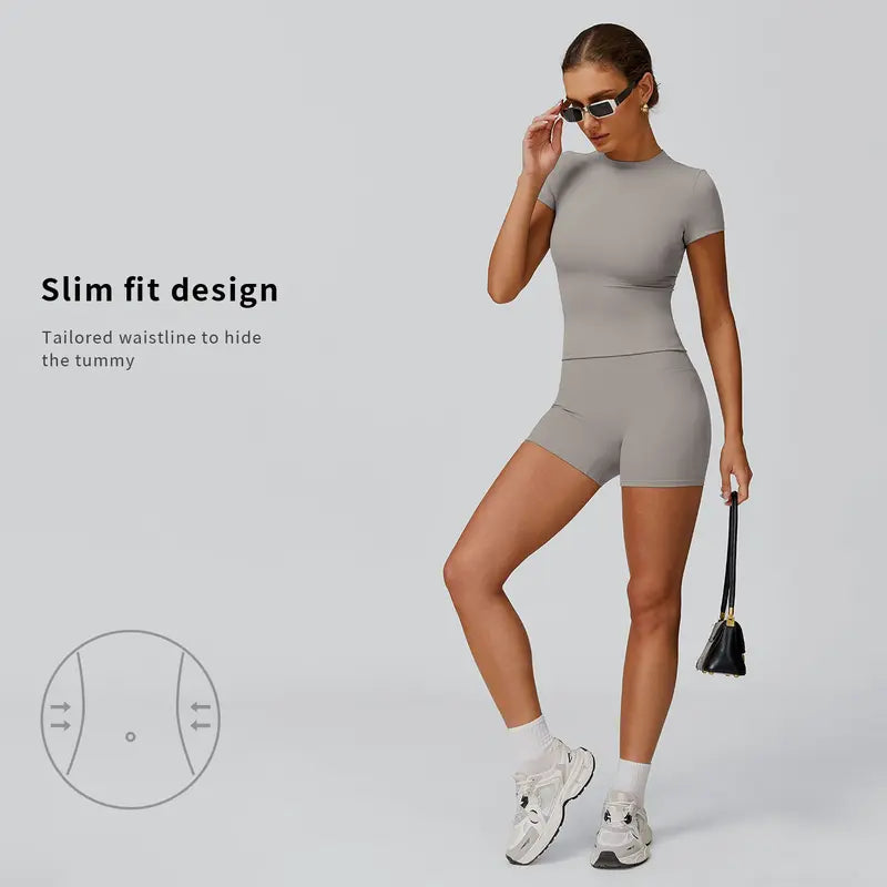 Tenwolf Women's Autumn Two-Piece Activewear Set with Fitted Top and High-Waisted Shorts/Pants; Shaping, Tummy Control, Breathable, Quick-Dry, Stretchy Sportswear for Yoga, Pilates, Workouts, and Casual Wear.