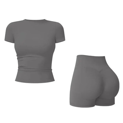 Tenwolf Women's Autumn Two-Piece Activewear Set with Fitted Top and High-Waisted Shorts/Pants; Shaping, Tummy Control, Breathable, Quick-Dry, Stretchy Sportswear for Yoga, Pilates, Workouts, and Casual Wear.