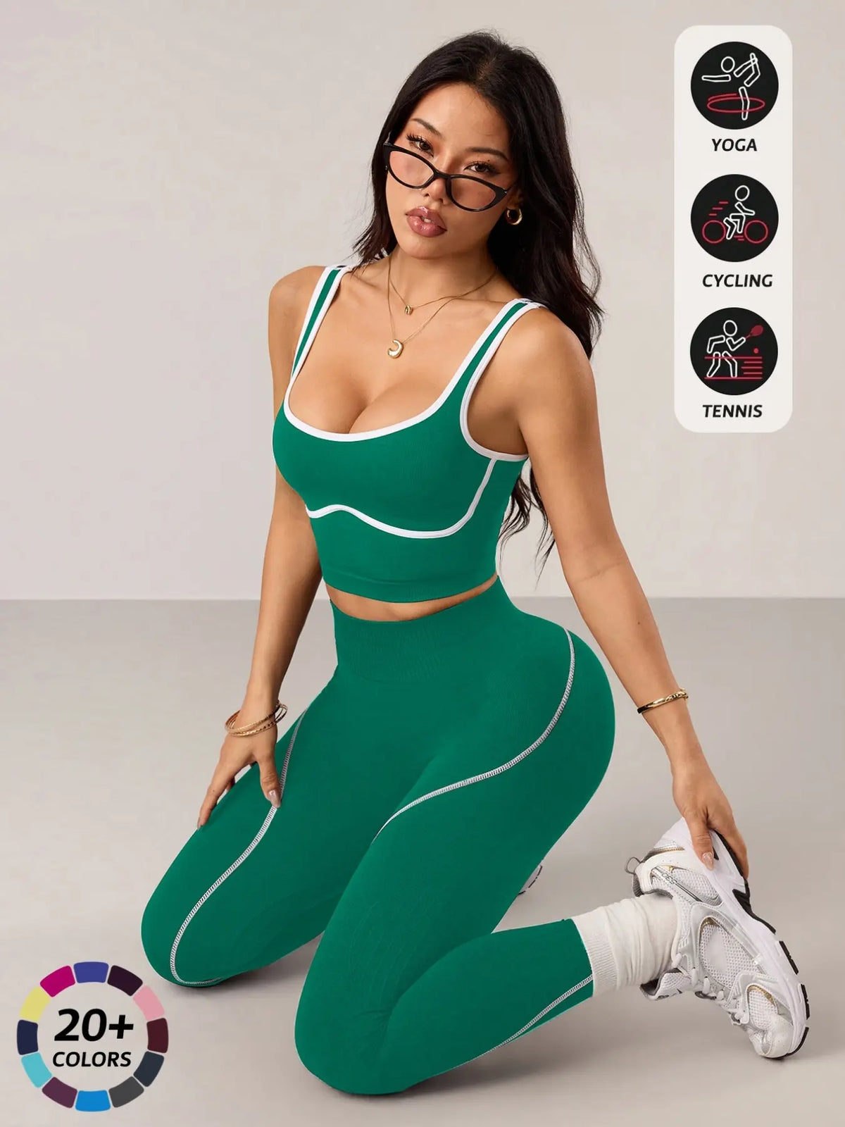 Women'S 2 Piece Sportswear Set, Sports Vest and Tight Pants, Fitness and Daily Exercise, High Waist Tummy Control, Fashion Gym Clothes