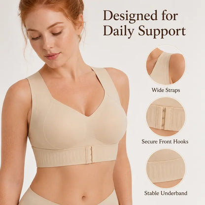 EXKIA Women's Beige Basic Postural Correction Sports Bra - Wireless, Soft, Breathable, Lightweight with Non-Removable Moulded Cups and Tie Back for Gym and Daily Training, Sohochic