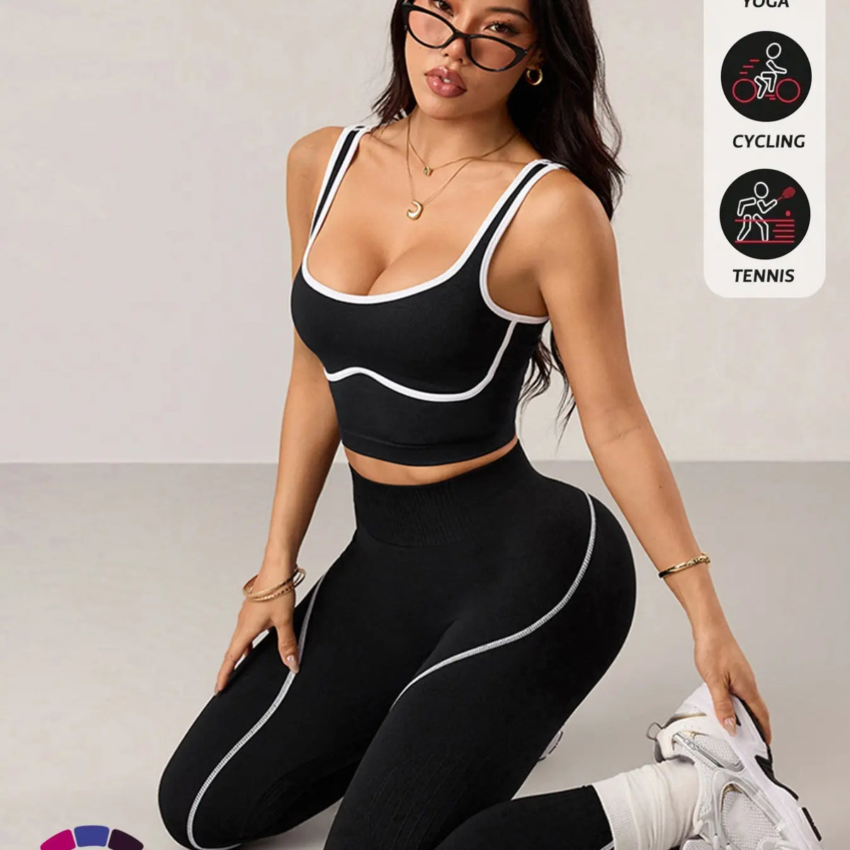 Women'S 2 Piece Sportswear Set, Sports Vest and Tight Pants, Fitness and Daily Exercise, High Waist Tummy Control, Fashion Gym Clothes